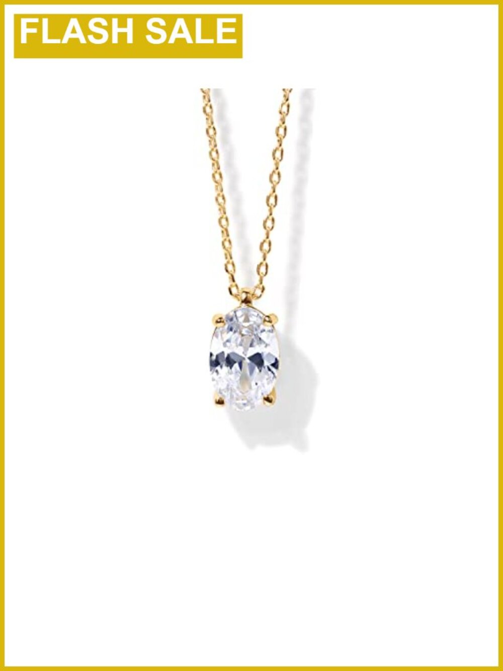 14K Gold Plated Oval Cubic Zirconia Solitaire Pendant Necklace Adjustable